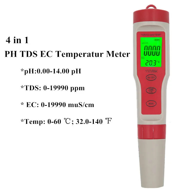 Цифровой тест воды er 3/4 в 1 тест EC/TDS/PH/TEMP контроль качества воды тест er комплект для бассейнов питьевой воды Скидка 40 - Цвет: EZ9908 Backlight