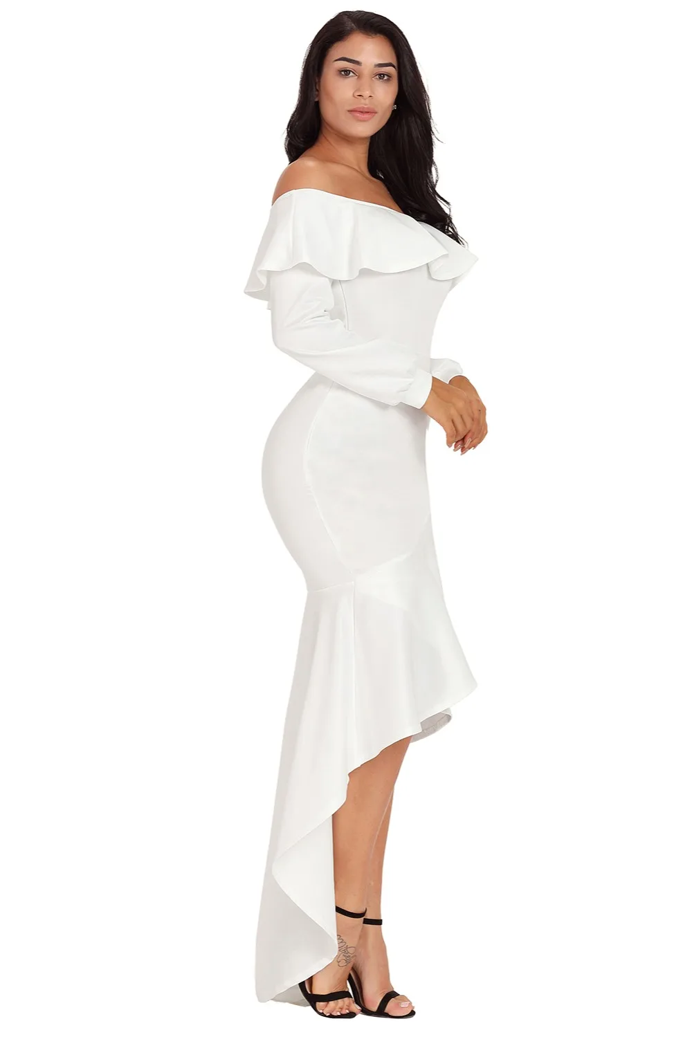 White-Lantern-Sleeve-Asymmetric-Ruffle-Hem-Evening-Dress-LC610303-1-4