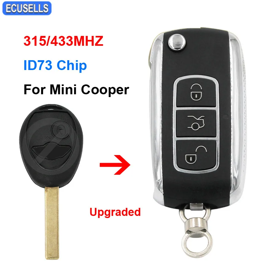 

Upgraded Folding Flip Remote Car Key Fob 315Mhz or 433Mhz ID73 Chip for BMW Mini Cooper Rover 75 2002 2003 2004 2005