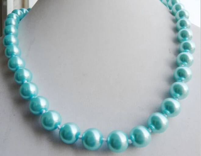 

DYY+++907 Prety 8mm Blue South Sea Shell Pearl Round Beads Necklace -Bridal jewelry free shipping