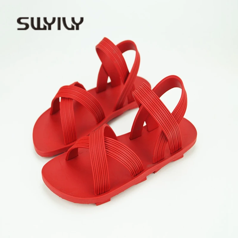 Женские сандалии SWYIVY на плоской резиновой подошве 2018 праздничная пляжная обувь
