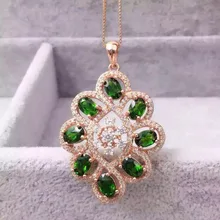 Натуральный зеленый диопсид кулон S925 Серебряный натуральный драгоценный камень кулон Цепочки и ожерелья модные роскошные круглые тесемки женские вечерние ювелирные украшения