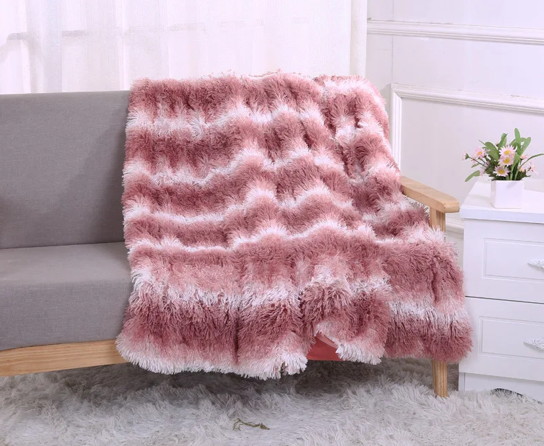 New Pink Blanket Super Soft Strips Long Shaggy Fuzzy Fur Faux Fur Warm 