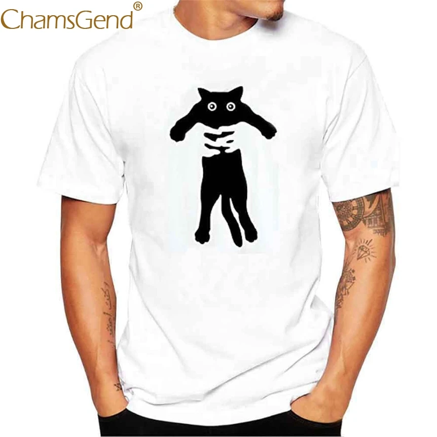 Chamsgend Drop Shipping Black Cat T-Shirt Man Simple Casual Style Round Neck Short Sleeve Tees 80208