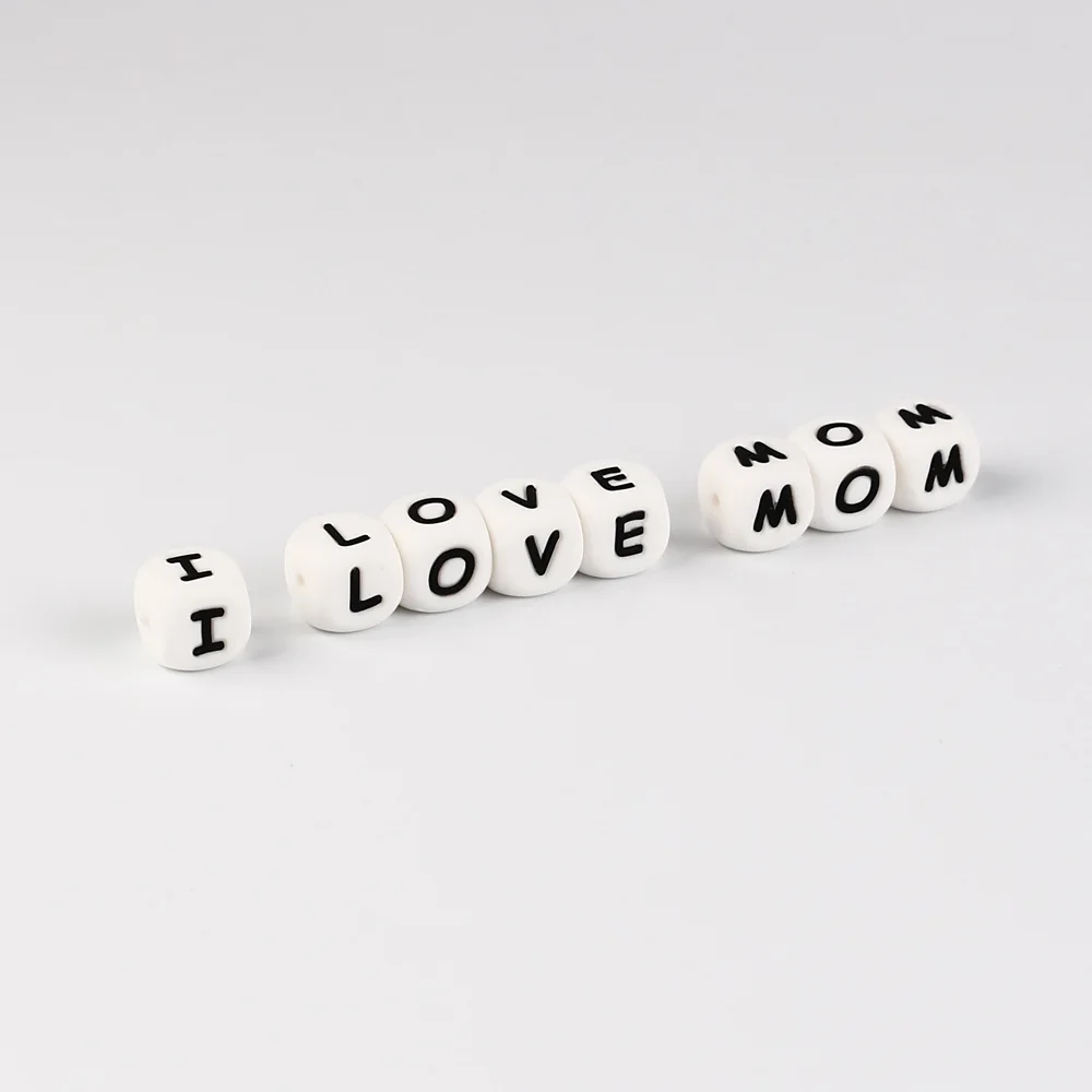 * 50Pcs Letras Teether Bead BPA Free 12mm Silicone Letter Beads For Jewelry Making Baby Teether Necklace Pacifier Chain
