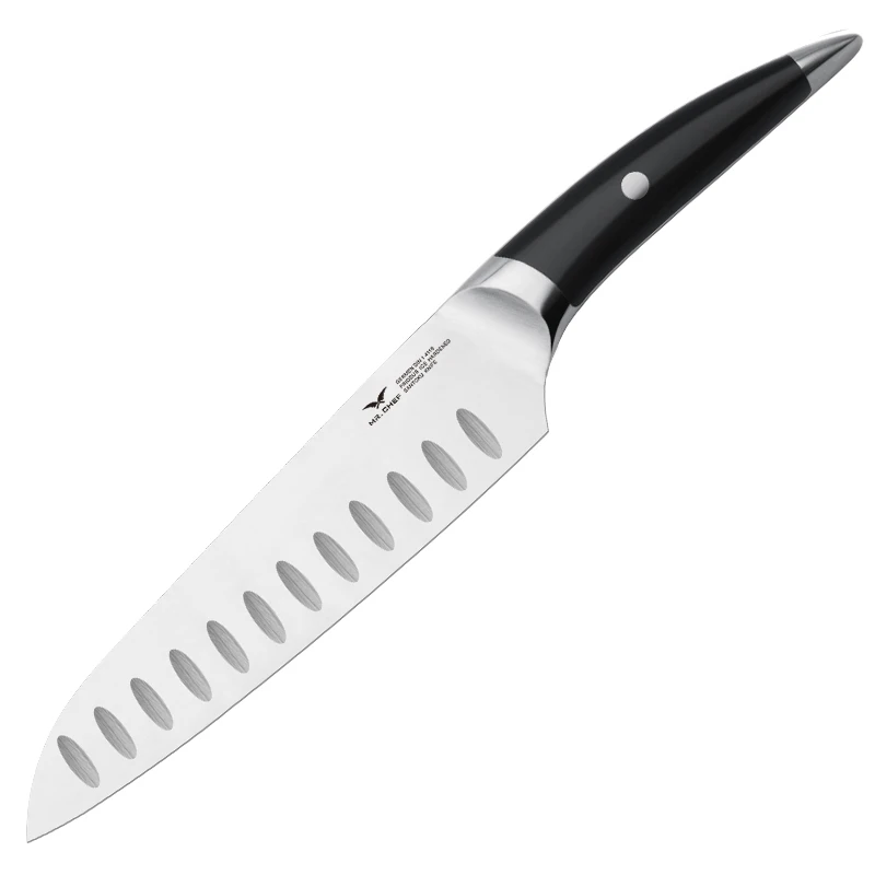 7 дюймов Santoku Ножи Pro Кухня столовые приборы шеф-повара Ножи Германии с высоким содержанием углерода Нержавеющая сталь X50CRMOV очень острые Пособия по кулинарии Ножи - Цвет: Black