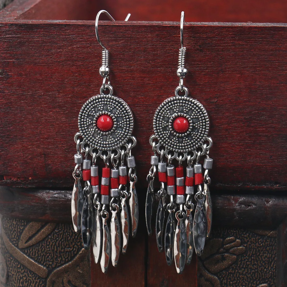 

Bohemian Ethnic Handmade Tassel Colorful Beads Feather Pendant Drop Earrings for Women Female Dangle Earring Jewelry Dropship