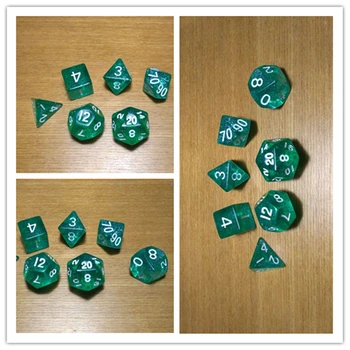 

Free Shipping NEW SUPER COOL BEAUTIFUL 7pcs/set D4 D6 D8 D10 D10 D12 D20 glitter GREEN Dice For Board Game Accessories