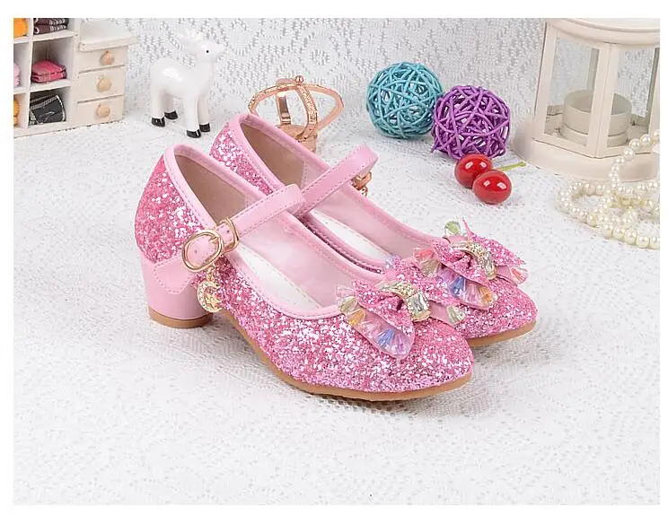 Детская обувь с блестками; Enfants; для маленьких девочек; для свадебного торжества; для принцессы; для детей; на высоком каблуке; для вечеринки; обувь для девочек; цвет розовый, синий, золотой, серебряный