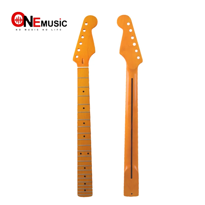 

22 Fret Yellow Gloss Maple Guitar Neck Left hand Maple Fingerboard with Black Dot for ST FD Electric Guitar Replacement
