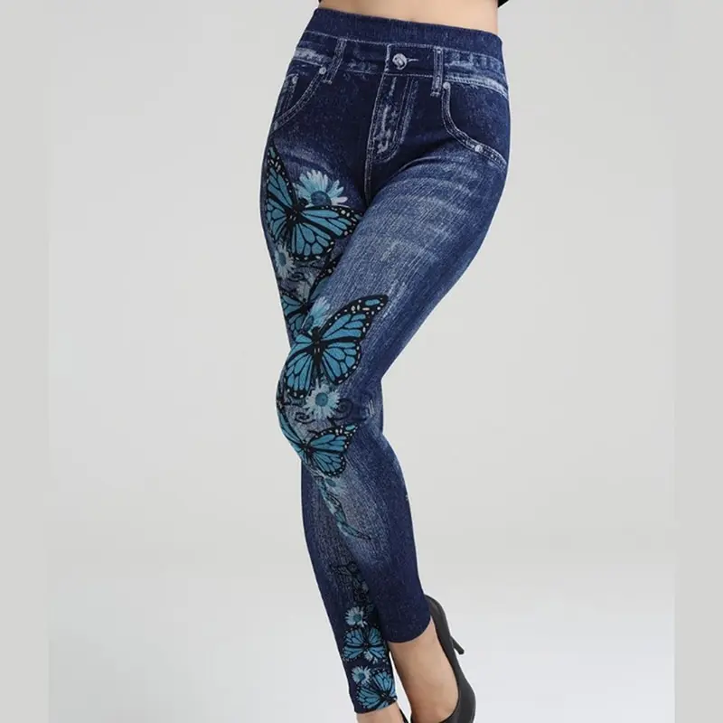 Бабочка Проблемные вышитые джинсы Для женщин брюки узкие Высокая талия карандаш брюки джинсовые женские брюки плюс Размеры