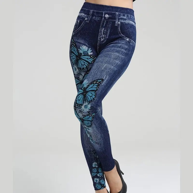 Large size Buttons High Waist Denim Pencil Pant Stretch