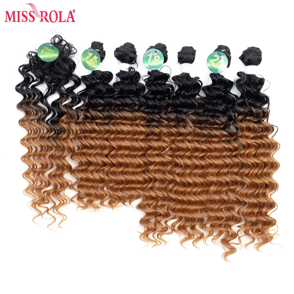 Miss Rola Ombre Synthetic Hair Extensions Deep Wave Hair Weaves 18-20 inch 6pcs/Pack 200g Kanekalon Wefts for Women