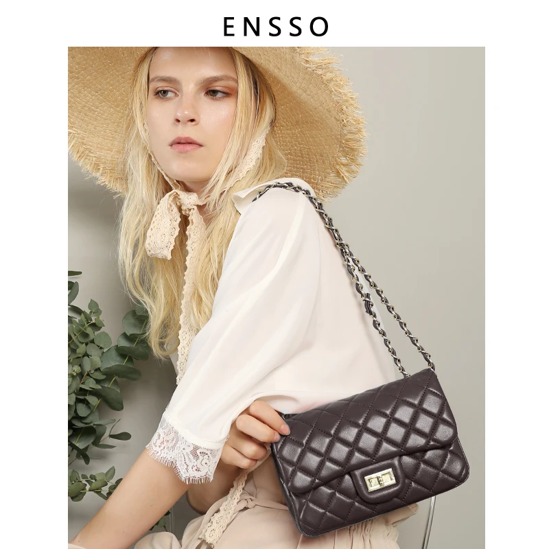 

Princess sweet lolita bag Sheepskin female small fragrant wind bag single shoulder genuine leather rhombus chain bag ENSSO 154