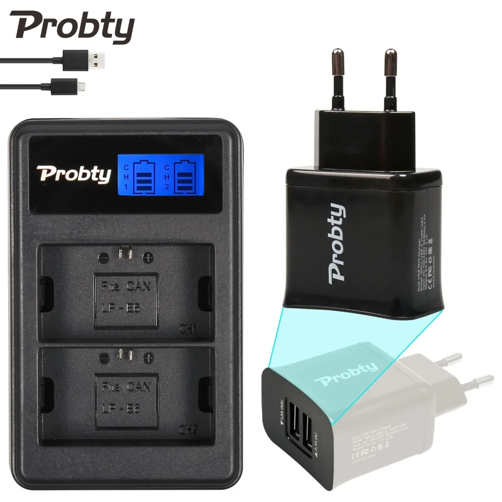Probty Lp-E6 Lp E6 Lcd Battery Charger + 2 Porta Usb Plug Per Canon Eos 60D 70D 6D 7D 7D2 5D2 5D3 5Ds 5Dsr 60Da