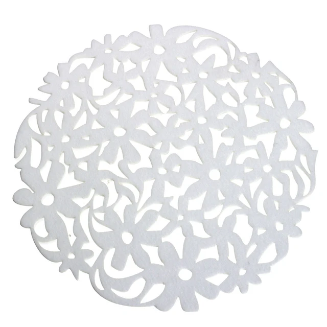 Round Laser Cut Flower Felt Placemats Kitchen Dinner Table Cup Mats