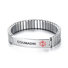 Нержавеющая сталь медицинский оповещение ID тег растягивающийся браслет для женщин гравировка кумадин Варфарин эпилепсия