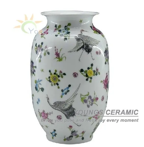 

Free Shipping China Luminous Crane Wax Gourd Vases Jardiniere With Crane Floral Glazed
