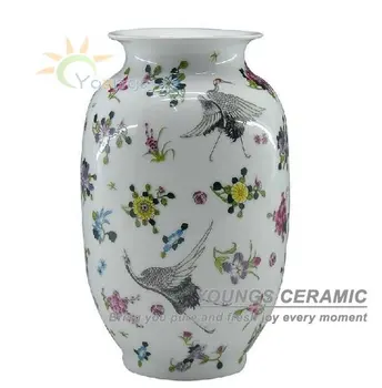 

Free Shipping China Luminous Crane Wax Gourd Vases Jardiniere With Crane Floral Glazed