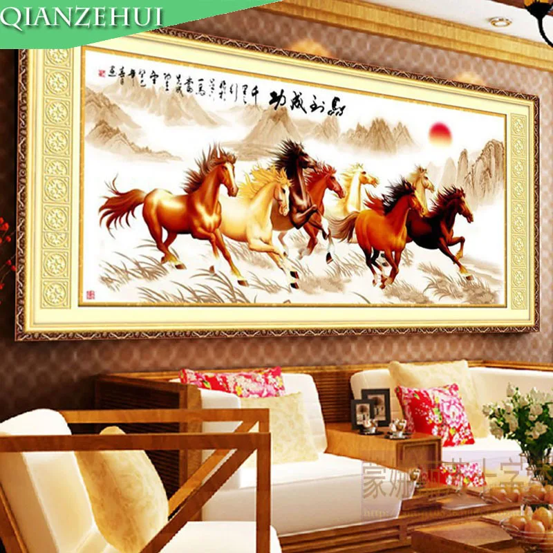 

QIANZEHUI,Needlework,DIY Win instant success Cross stitch ,Eight Horses landscape scenery series ,Wall Home Decro