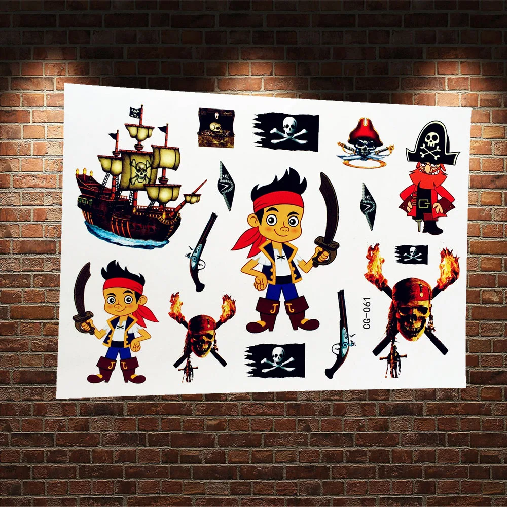 

3D Cartoon Pirates of The Caribbean Flash Temporary Tattoo Kids Fake Body Waterproof Tattoo Sticker Captain Harajuku Child Tatoo