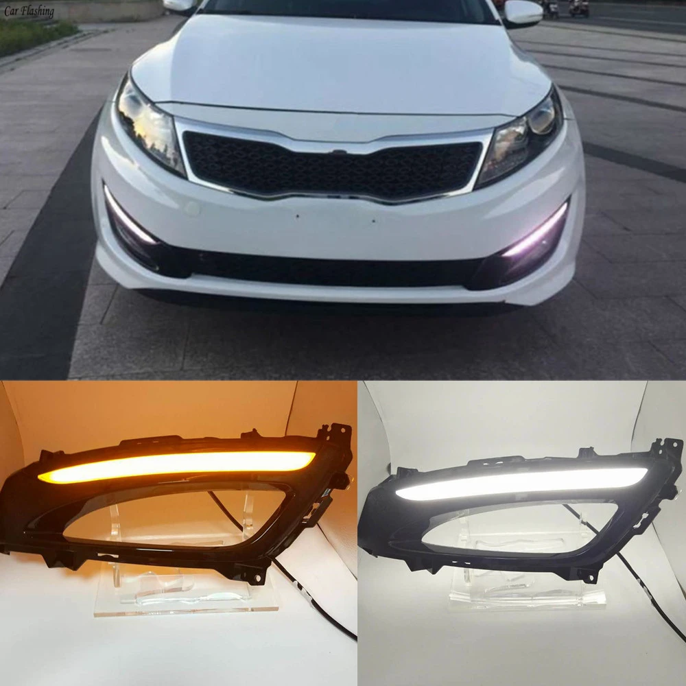 Автомобильный мигающий светодиодный светильник 1 комплект для Kia Optima K5 2011 2012 2013 DRL, дневной ходовой светильник, Дневной светильник с желтым указателем поворота