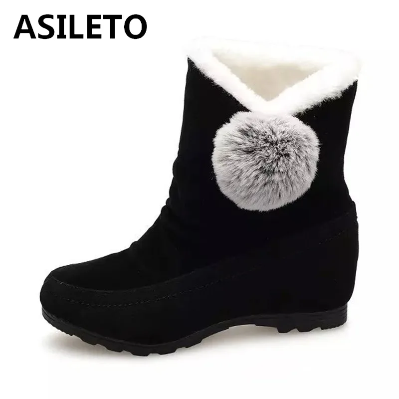 

ASILETO Snow Boots women warm fur ankle Boots female furry Ball shoes woman Winter Cute girls Boots shoes botas footwear S843