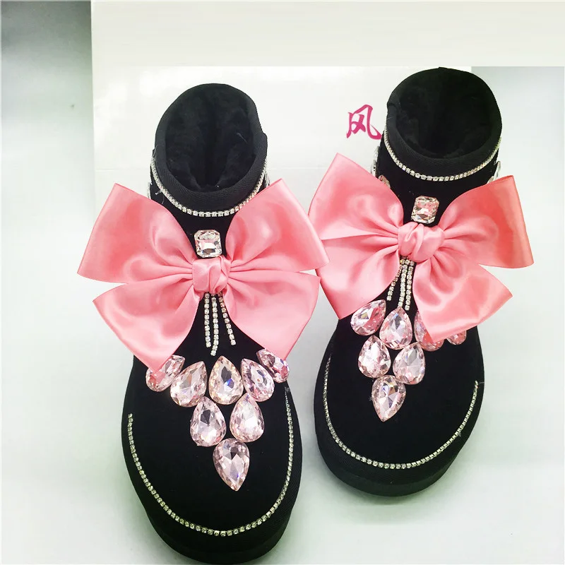 

Free Shipping Rhinestone ribbon diamond girl's bling bling fashion Snow Boots and gloves children Boots warm Winter Shoes