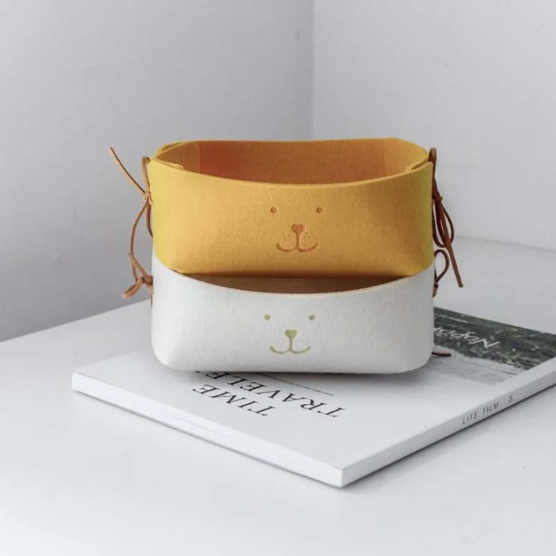 

Sunny Smile Dog Printed Felt Storage Basket Hallway Entrance Box Nordic Candy Color DIY Foldable Office Desk Home Storage Box