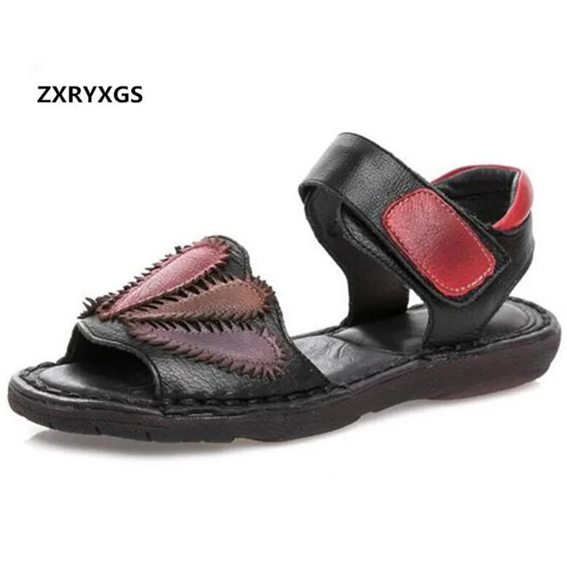 

2019 New Summer spell color Cowhide Leather Sandals Flat Shoes Comfort Soft Women Sandals Elegant Fashion sandals women shoes