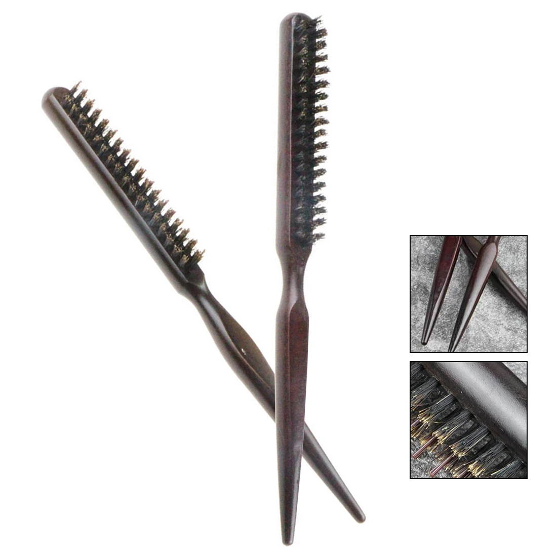 Wood Handle Hair Comb Brush Natural Boar Fluffy Bristle Anti Loss Combs