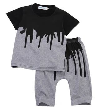 

Pudcoco Kids Boys Clothes Summer Summer Children Clothing Black Patterned Rendering T-shirt Top and Jogger Pants