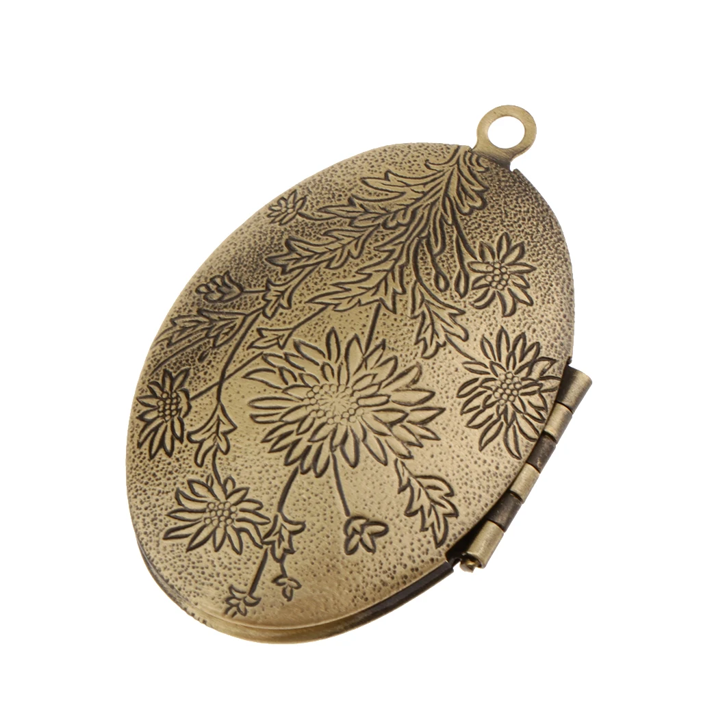 Chic Vintage Flower Engraved Photo Picture Frame Charm Oval Shape Locket Pendant DIY Jewelry