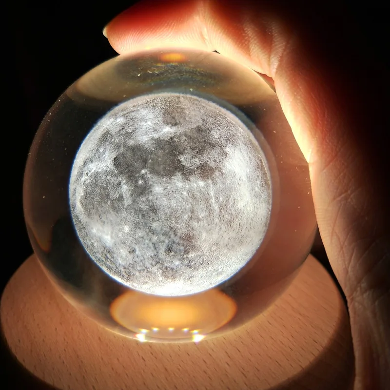 

3D Moon Galaxy Elk Lamp K9 Inner carving Crystal Ball Night Light Bedside Decoration Ornament Home party Gift USB powered