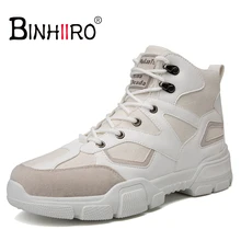 

BINHIIRO brand men's boots canvas stitching design lacing ankle boots fashion rubber non-slip boots 2018 autumn winter new W0117
