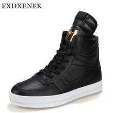 FXDXENEK Brand 2017 Fashion High Top Casual Shoes For Men PU Leather Lace Up Black Mens Casual Shoes Fashion Men Footwear Flats