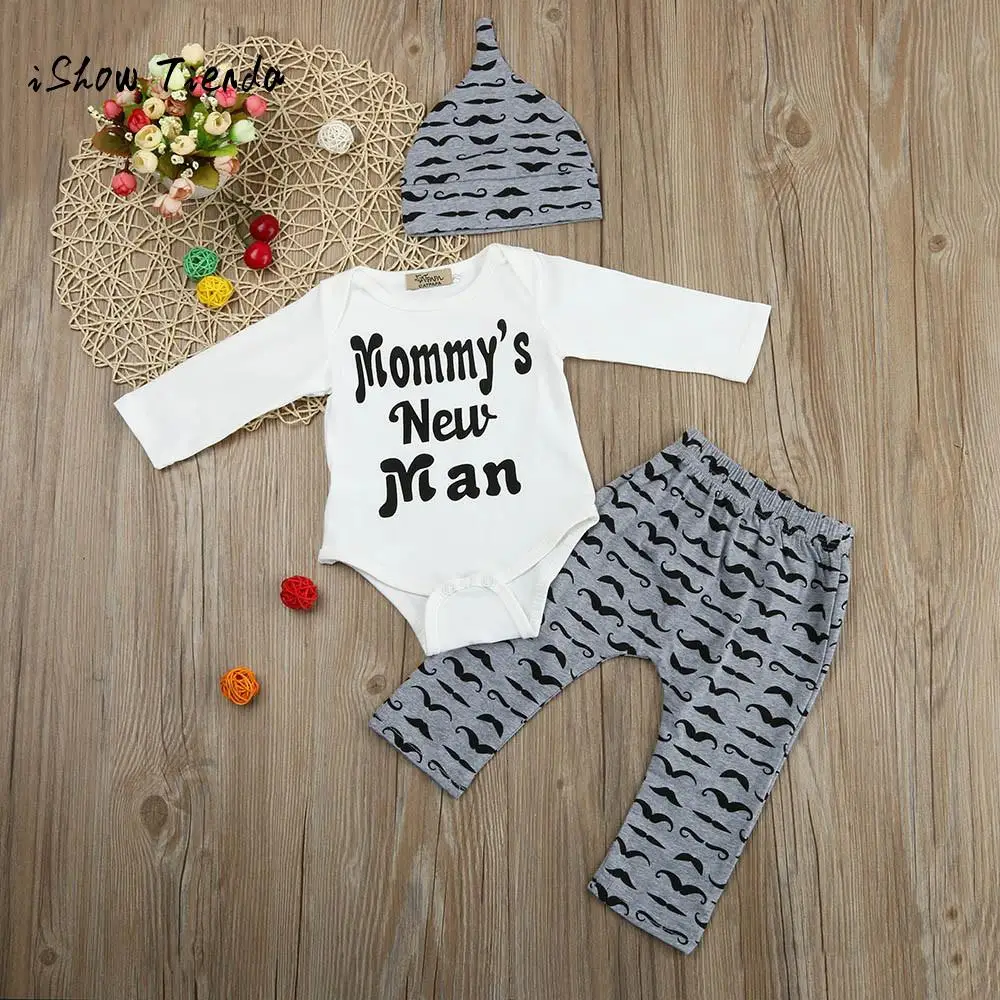 

ISHOWTIENDA 3PCS kit for newborn set baby boy clothes jumpsuit baby romper boys tops+Long Pants Hat baby boy outfit baby suit