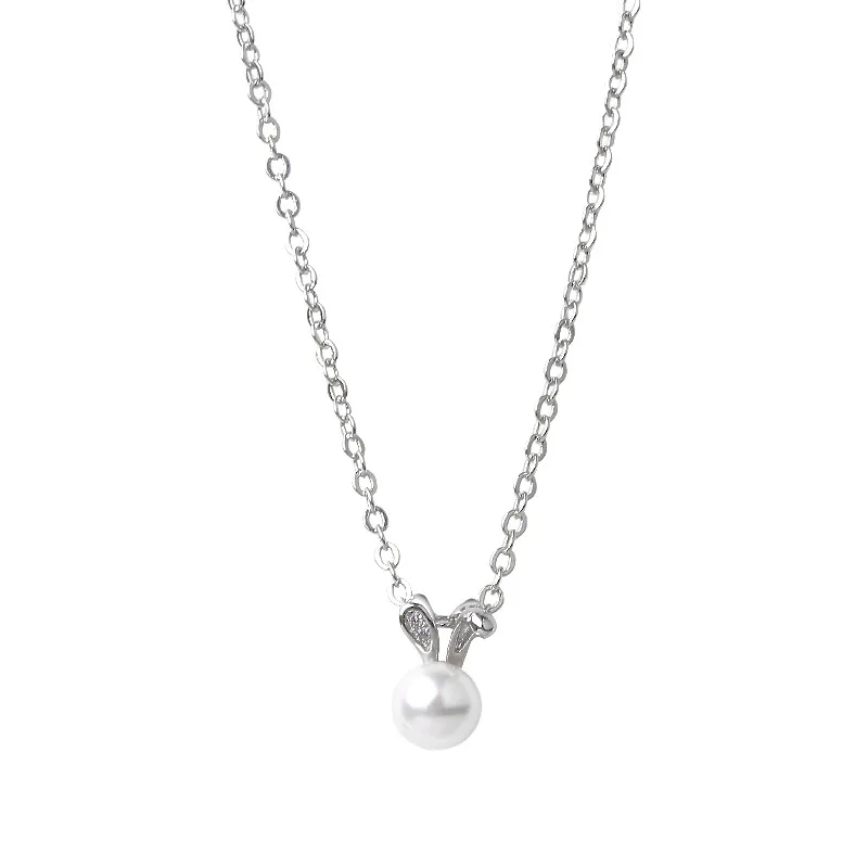 

Cute Sweet Style Silver Imitation Pearl Rabbit Necklaces & Pendants 925 Animal Christmas Gift Necklcae For Women Jewelry