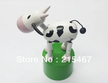 

New Traditional Wooden Push base cow puppet toy birthday party favor wholesale