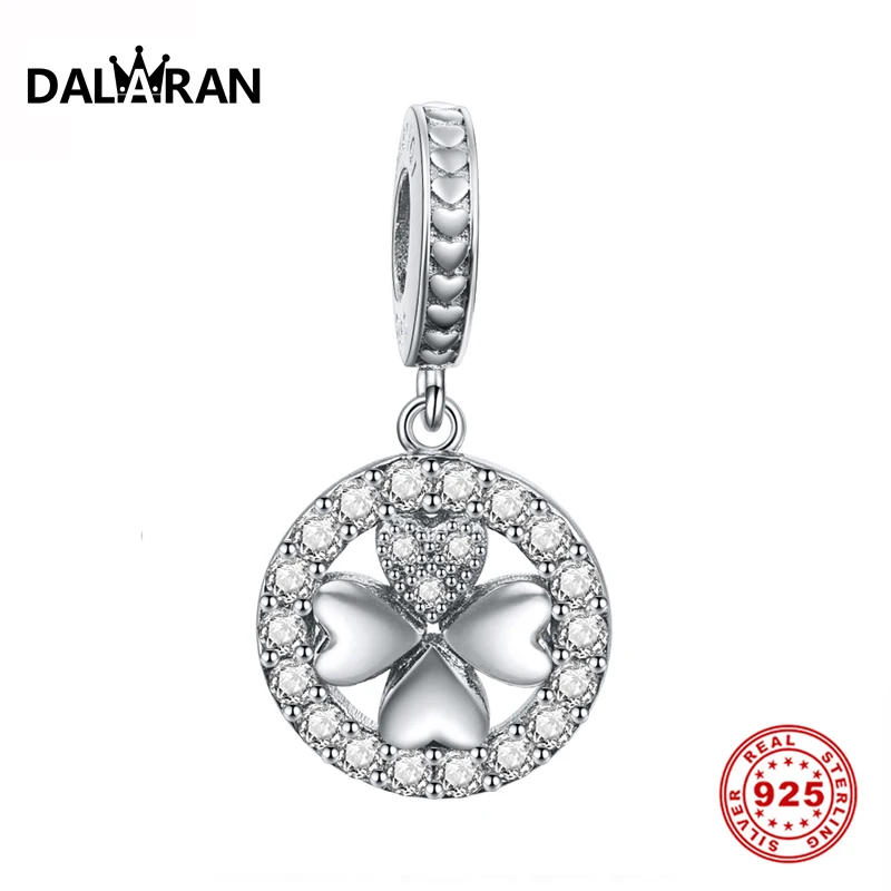 

DALARAN DIY Hand Jewelry 925 Sterling Silver Beads Lucky Clover Never Fade Fit Women Charm Bracelets Necklace Valentine Day Gift