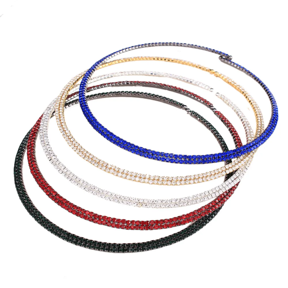 

Random Color Double row of sparkling clear crystal rhinestone collar choker necklace for wedding necklace accessories XL021