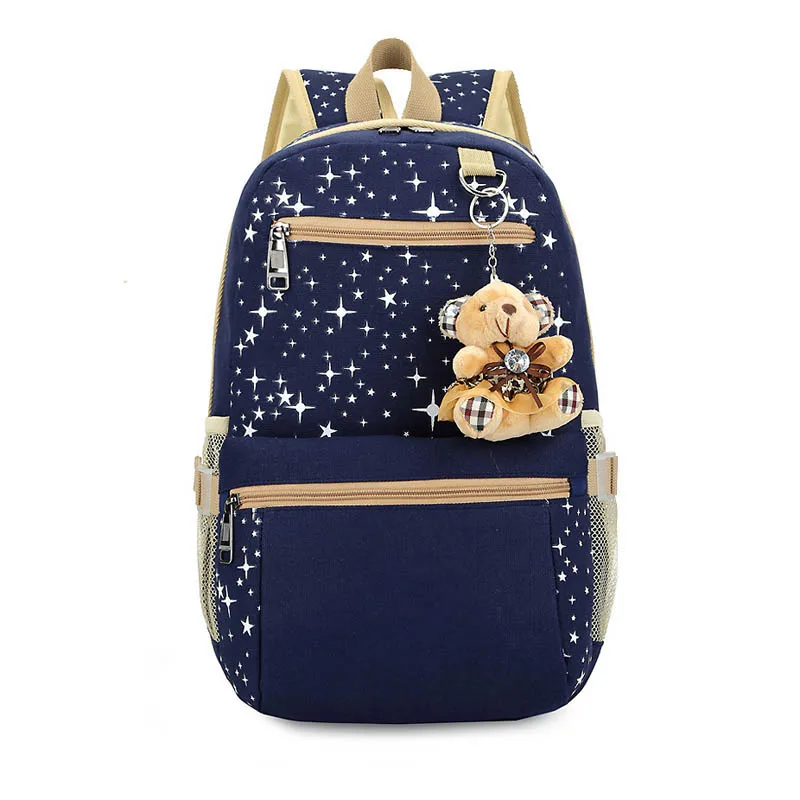 3pcs set Women Backpack School Bags Star Printing Cute Backpacks With Bear For Teenagers Girls Popular