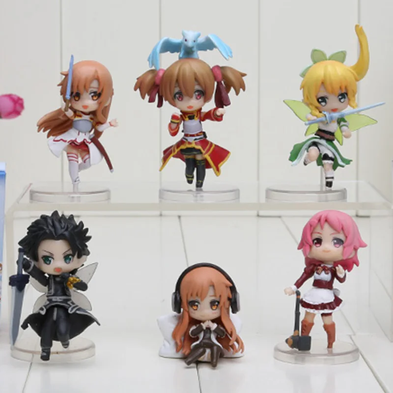 

6pcs/set 6cm Sword Art Online Fairy Dance Kirito Asuna Lefa PVC Action Figures Toys