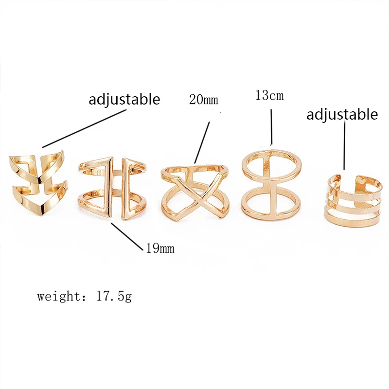 5 шт./компл. личности в виде геометрических фигур в форме буквы V X стрелка золото Регулируемый Открытие кольцо женские вечерние ювелирные изделия аксессуары, подарок на день Святого Валентина