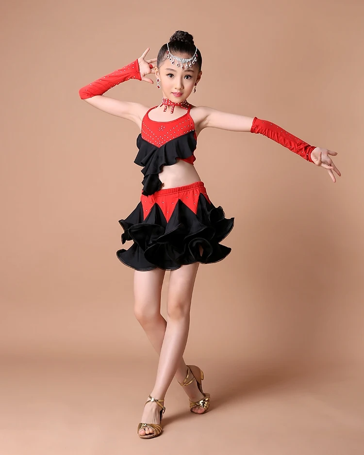 Girl latin dance dress girl  Girls Latin Vest+ Skirt Cake Skirt Suit Modern Dance Competition Performance Clothing Hot (30)