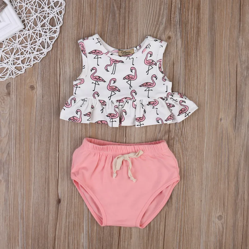 Neugeborenen Kleinkind Baby Mädchen Nette Cartoon Flamingo Ärmellose Tops Kleid + Kurze Hosen Sommer Kleidung