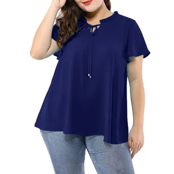 

Women Chiffon Blouse Short Sleeve Tops Stand Collar Bow Elegant Ladies Formal Office Blouse Plus Size Chiffon Shirt clothing