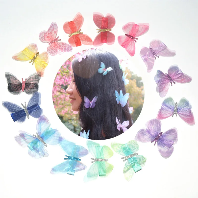 

Korean 2018 New 3D Cute Double Layer Chiffon Simulation Butterfly Headwear Hair Clip For Women Girls Hairpin Hair Accessories