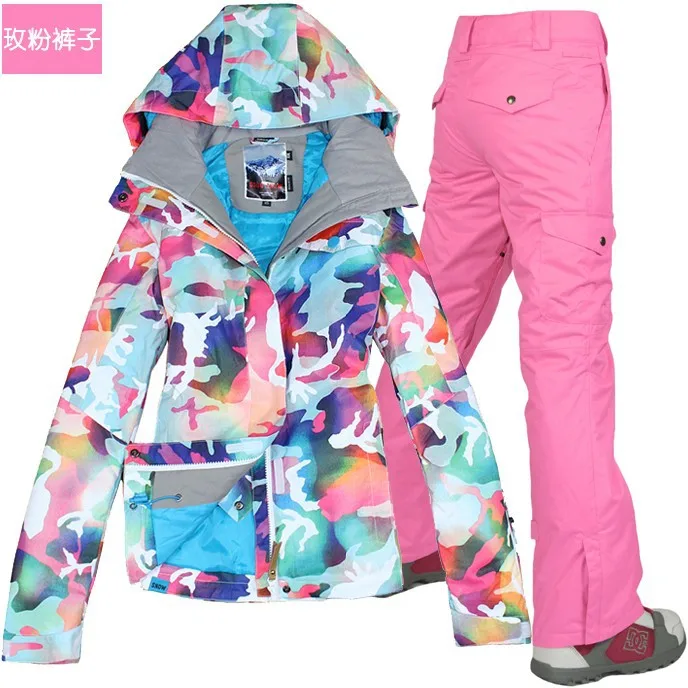 Женский розовый лыжный костюм, женский костюм для сноубординга, лыжная одежда, Женская лыжная куртка и розовые лыжные штаны, водонепроницаемые 10K XS-L - Цвет: Розовый