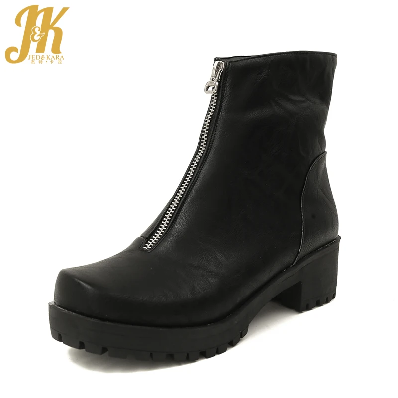 

JK Plus Size 34-43 Winter Thick Heels Women Boots Zip Ladies Shoes Square Toe Footwear Fur Platform Boot Women Shoes 2018 Black
